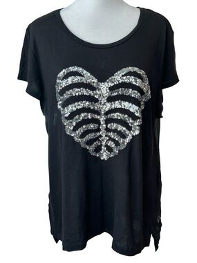 Divided sequin bling heart ribcage sheer back Whimsigoth goth glam flowy top SM